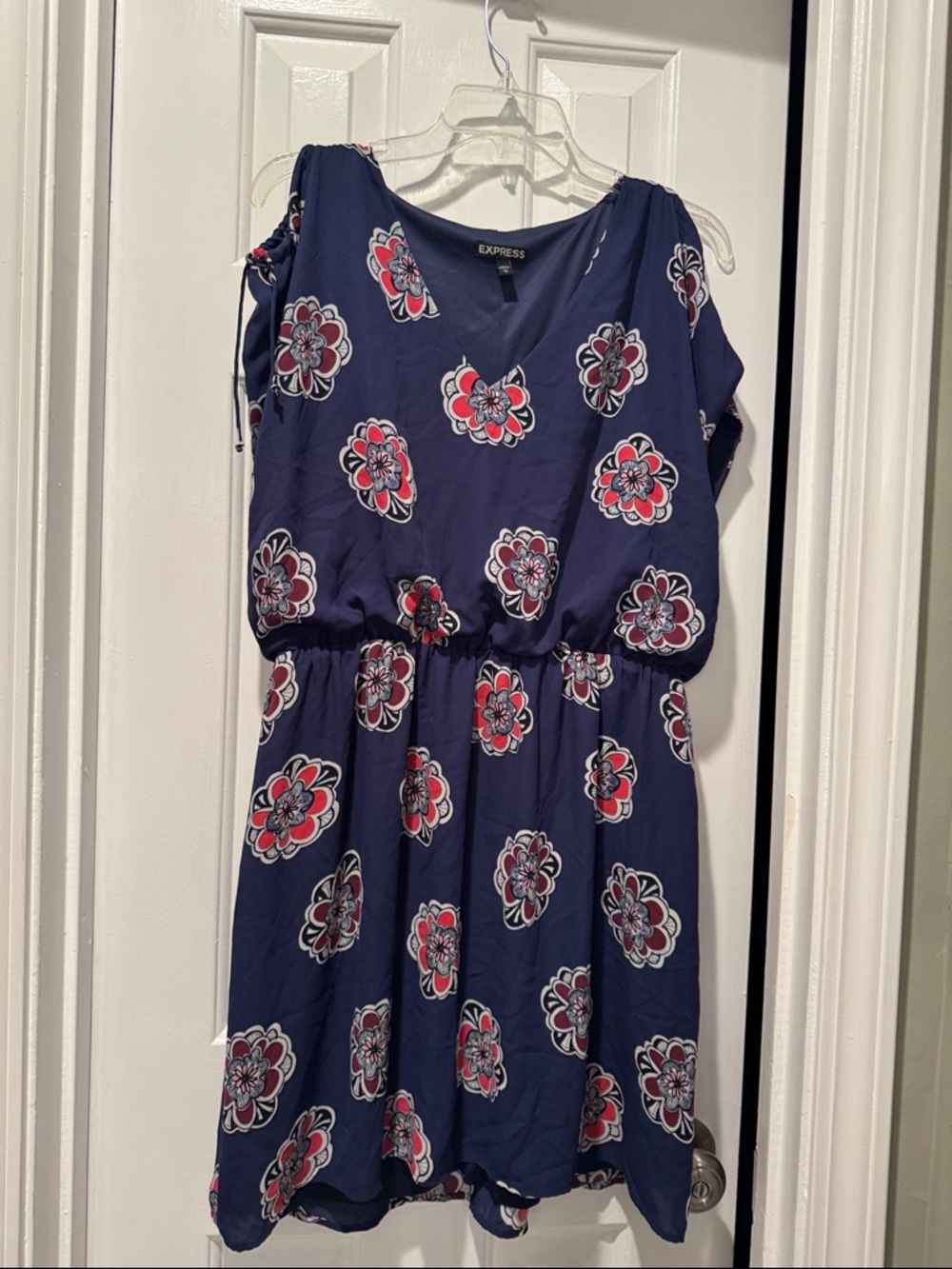 Express Navy Floral Tie-Shoulder Mini Dress
